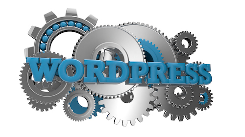render of gears and the text wordpress